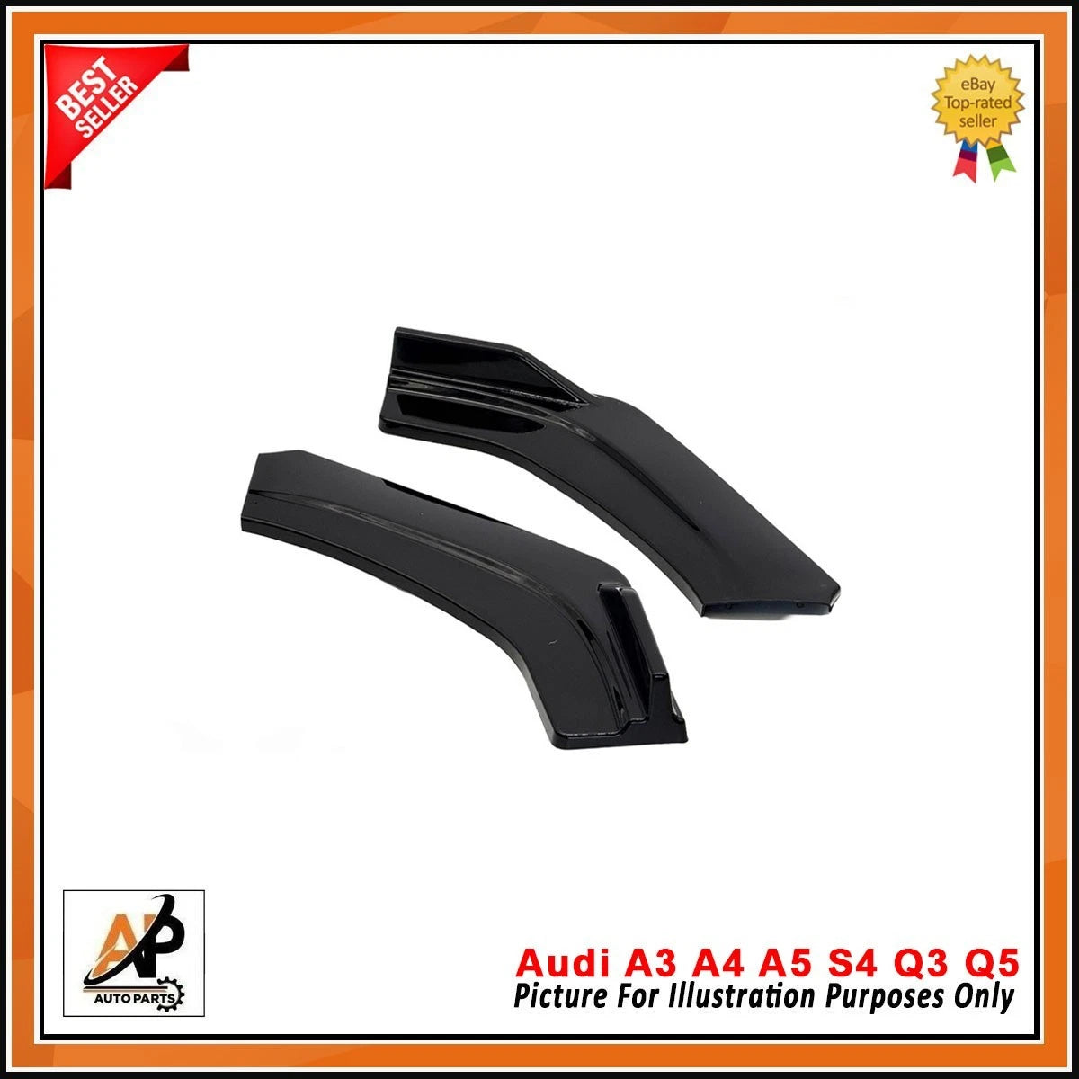 Gloss Black Front Bumper Lip Spoiler Kit for Audi A3 A4 A5 S4 Q3 Q5 (2008–2024)