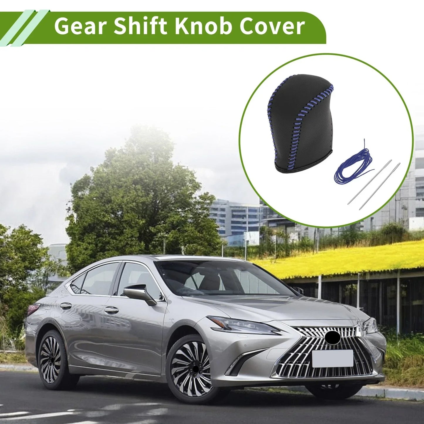 Lexus NX300 Gear Shift Knob Cover 2 x Black Blue Faux Leather (2014-2021)