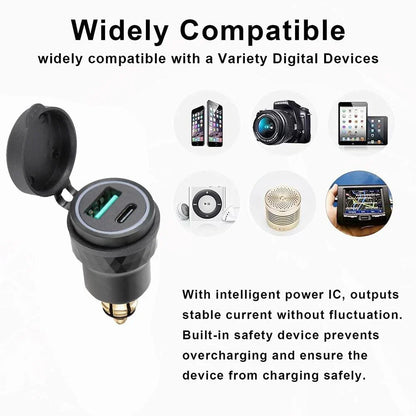 Dual USB Charger / DIN-Plug Socket Adapter for Motorcycle Accessories