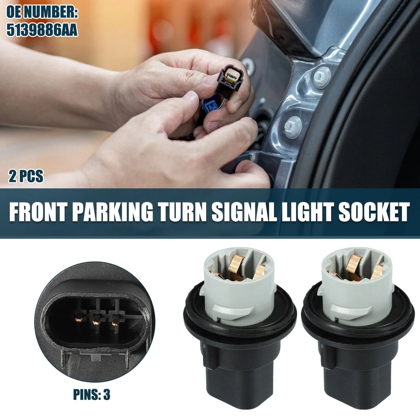 2 x Front Turn Signal Tail Light Sockets for Dodge Charger (No. 5139886AA)