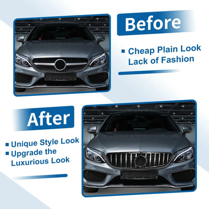 Front Upper Bumper Grille for Mercedes-Benz C180 Chrome Silver Tone