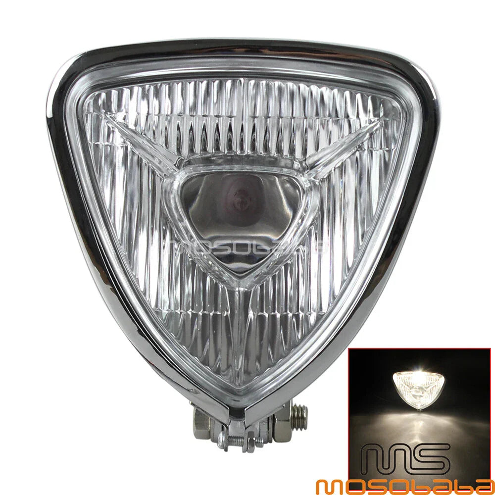 Chrome Triangle Retro Headlight for Harley Chopper Cafe Racer