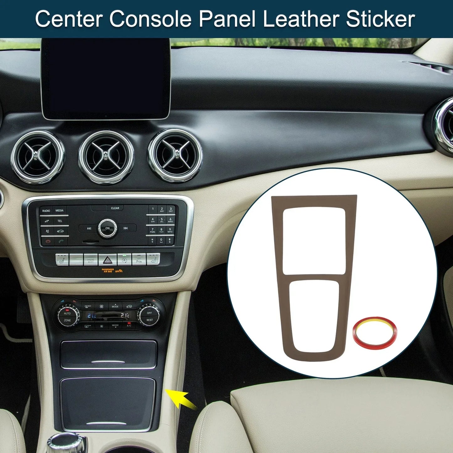 Center Console Panel Sticker for Mercedes-Benz GLA GLB EQA EQB Deep Brown