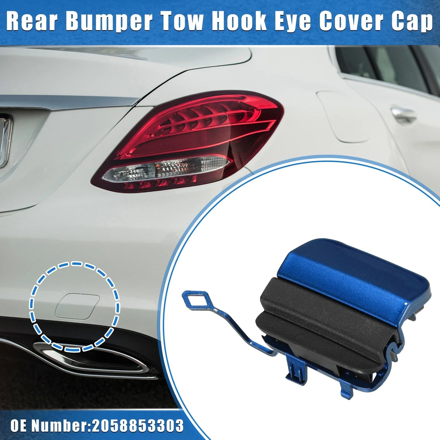 Rear Bumper Tow Hook Eye Hole Cap for Mercedes-Benz C63 Sedan (2015-2021) Blue