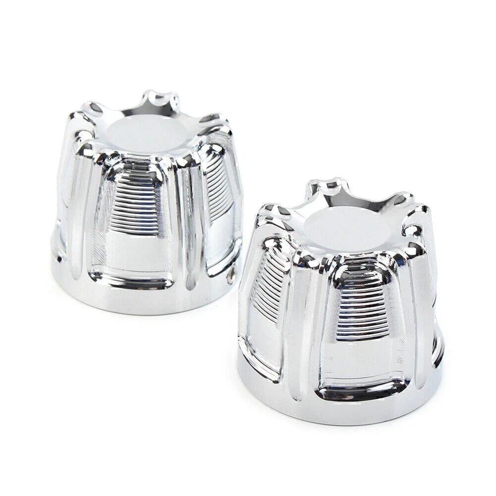 Chrome Front Cut Axle Nut Cap Covers for Harley Softail Touring Street Glide