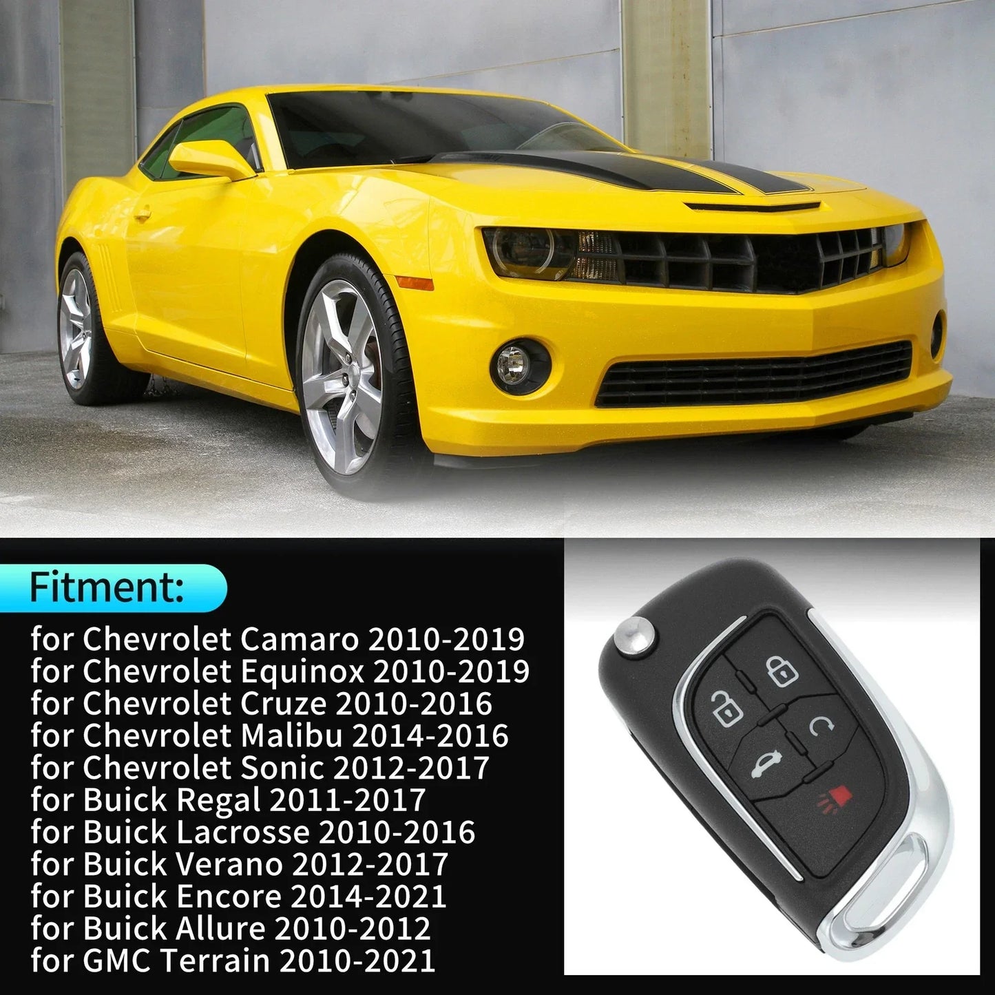 Keyless Key Fob Shell Case for Chevrolet Camaro Equinox (2010-2019)