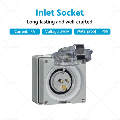 15A 3-Pin Power Inlet Socket for Caravan Motor Home RV (250V)