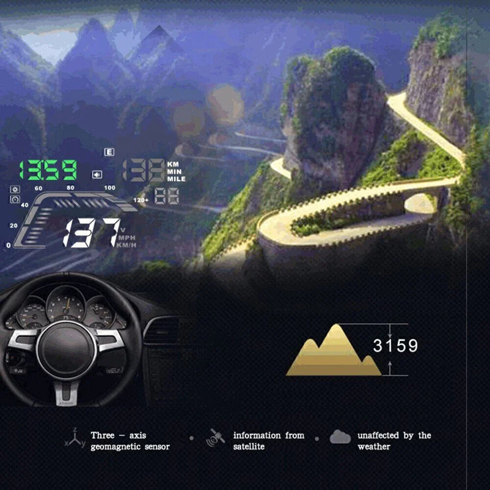 5.5" HUD Car GPS Head Up Display OBD2 Speed Warning MPH Fuel Consumption