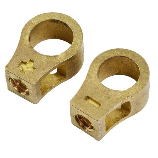 2 x Pure Brass Battery Terminal Top Post Wire End