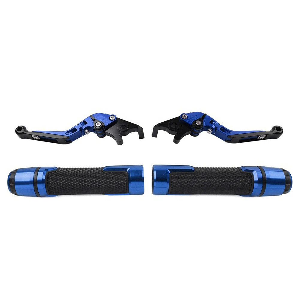 Blue Extendable Brake Clutch Levers & Handlebar Grips for Suzuki GSXS125