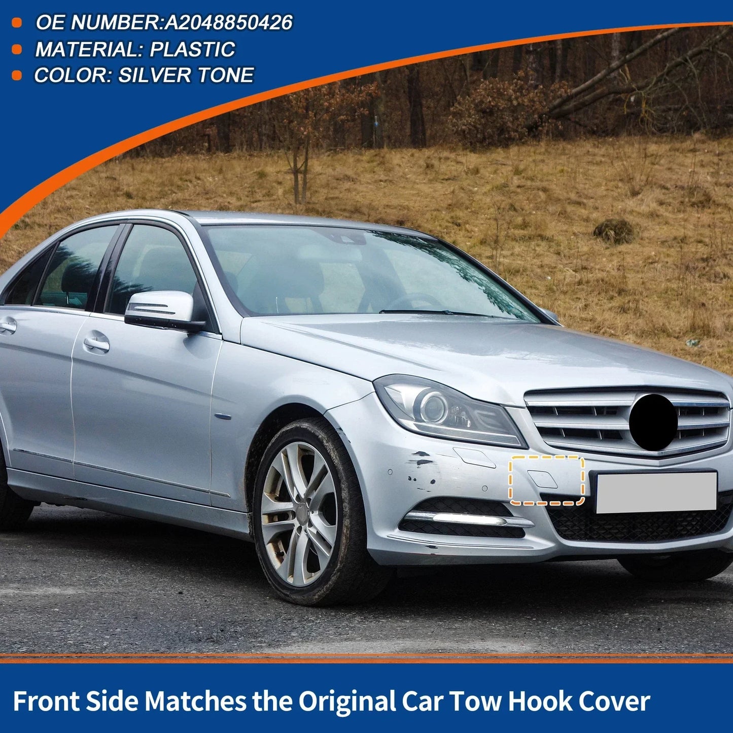 Front Car Bumper Tow Hook Cover for Mercedes-Benz (2012-2015) Silver Tone