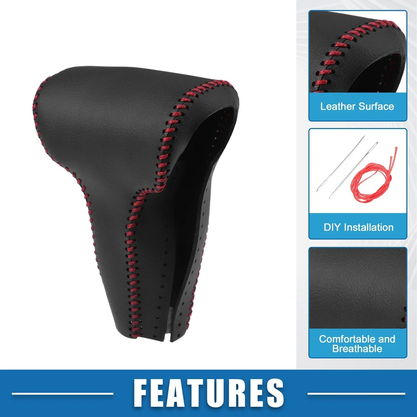 Gear Shift Head Knob Cover for Honda CR-V 2017 Faux Leather Black Red Stitch