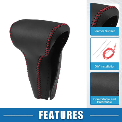 Gear Shift Head Knob Cover for Honda CR-V 2017 Faux Leather Black Red Stitch