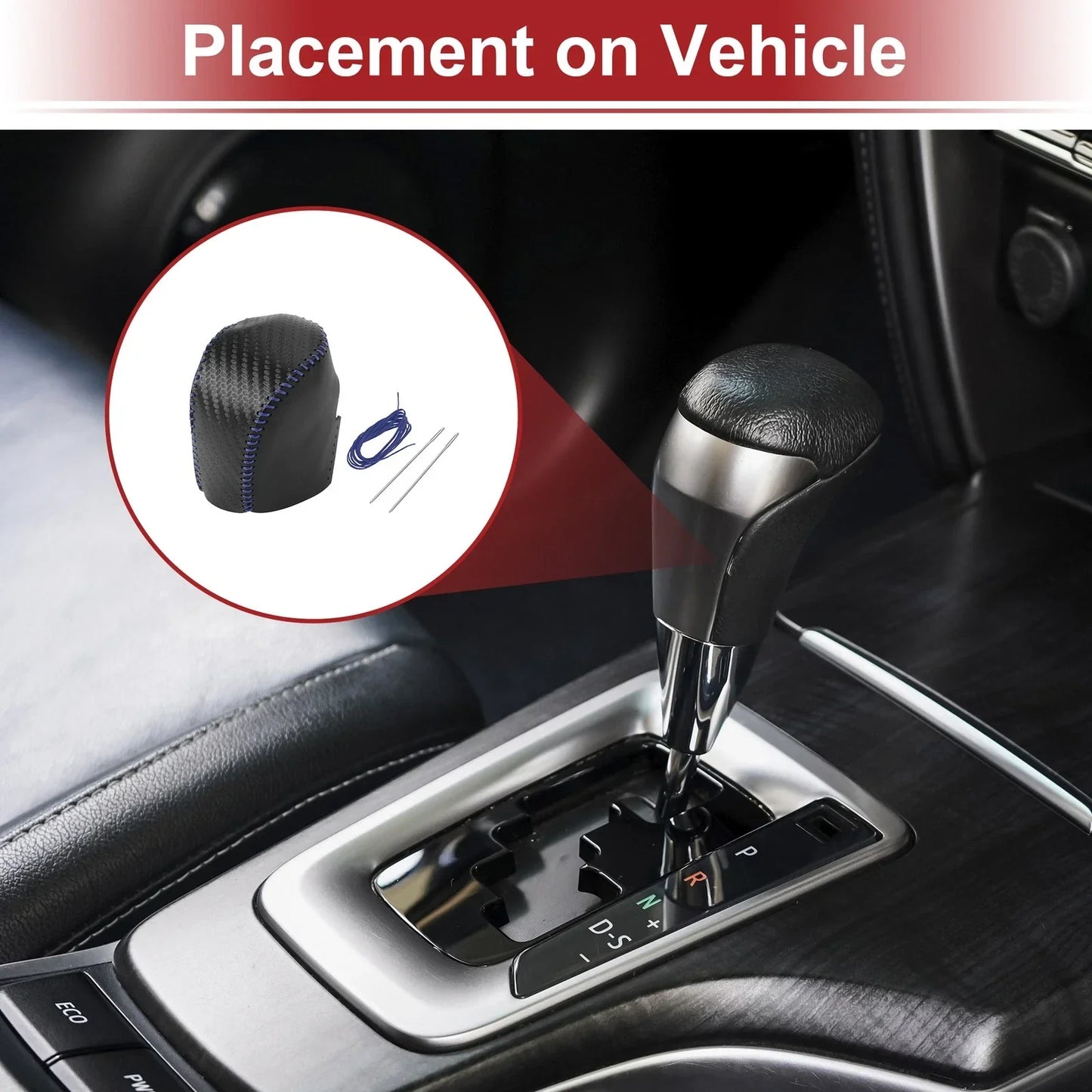 Car Gear Shift Knob Cover for Honda HR-V 2023-2024 Black Carbon Fiber Blue