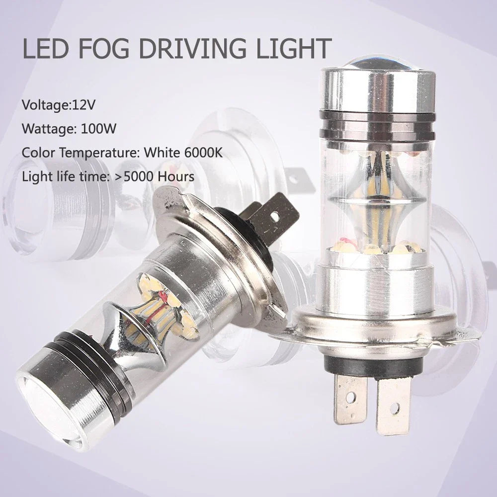 6000K H7 100W LED 20-SMD Projector Fog Driving DRL Light Bulbs for Car