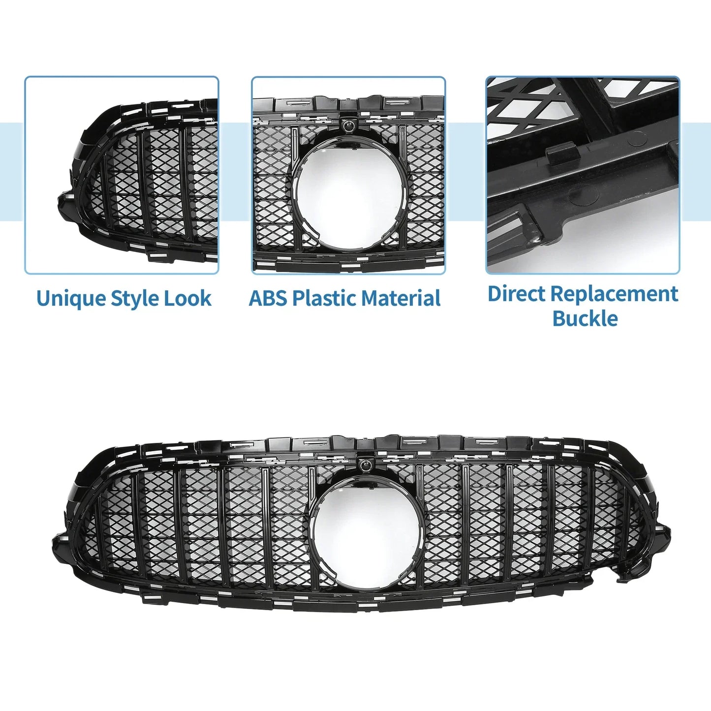 Front Upper Bumper Grille for Mercedes E200 AMG Body Styling Black (2017-2023)