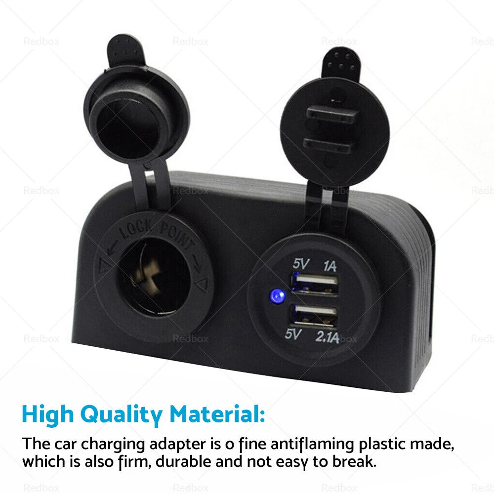 12V Dual USB Port Charger Socket Mount Panel Adapter for Car Boat Caravan