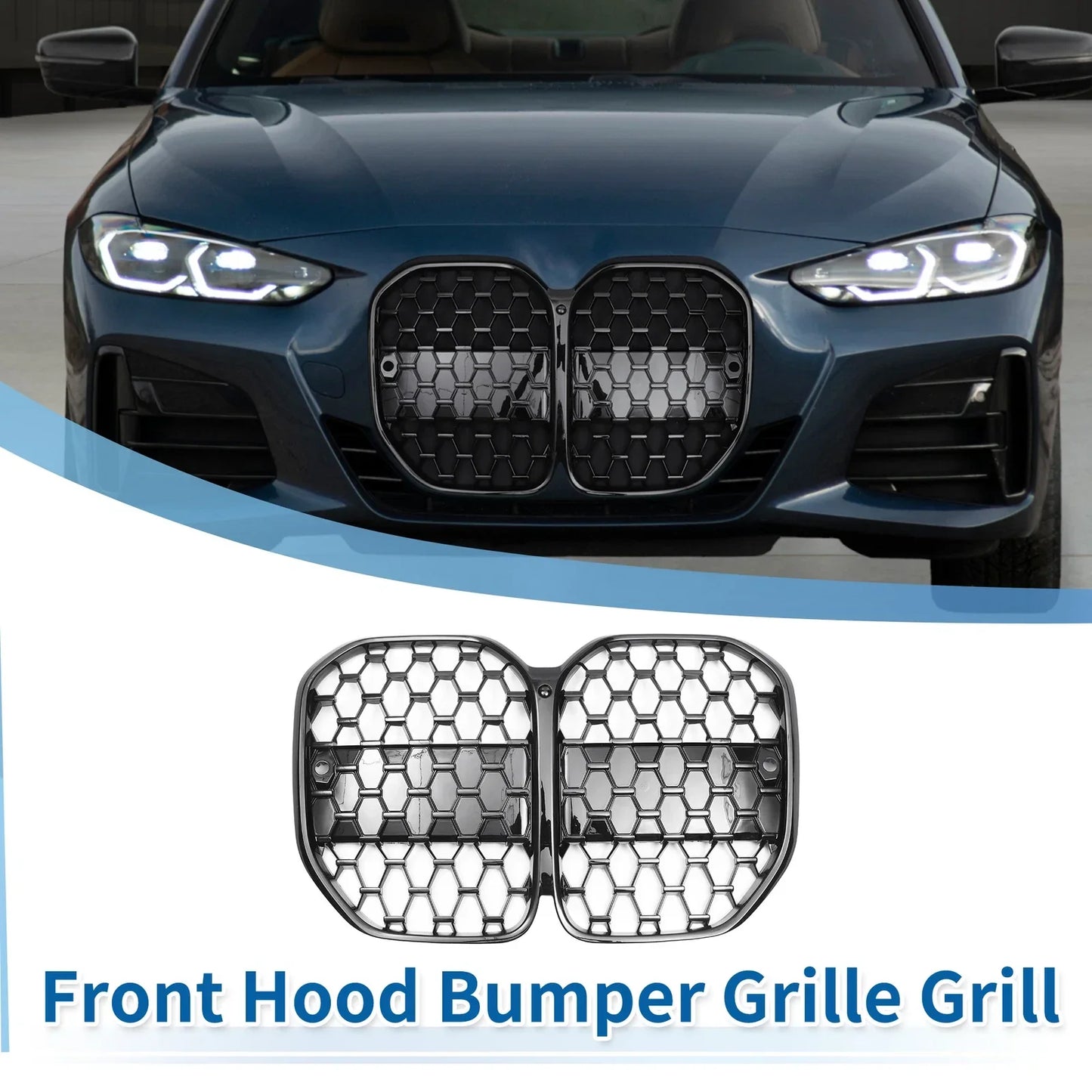 Front Upper Bumper Grille for BMW 4 Series G22 (2021-2023) Diamond Star Black