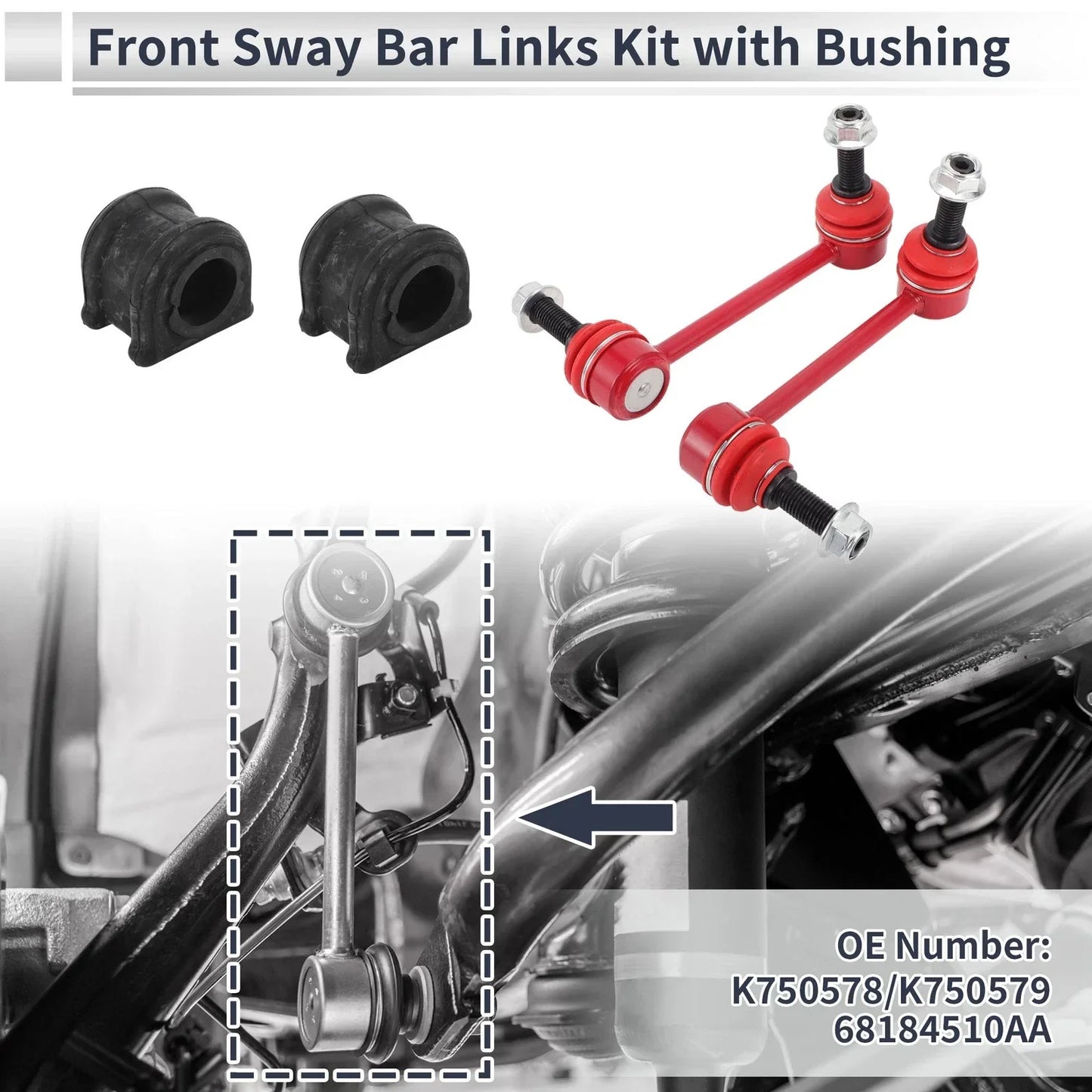 Front Stabilizer Bar Links with 2 x Bushings for Jeep Grand Cherokee (1993-2023)