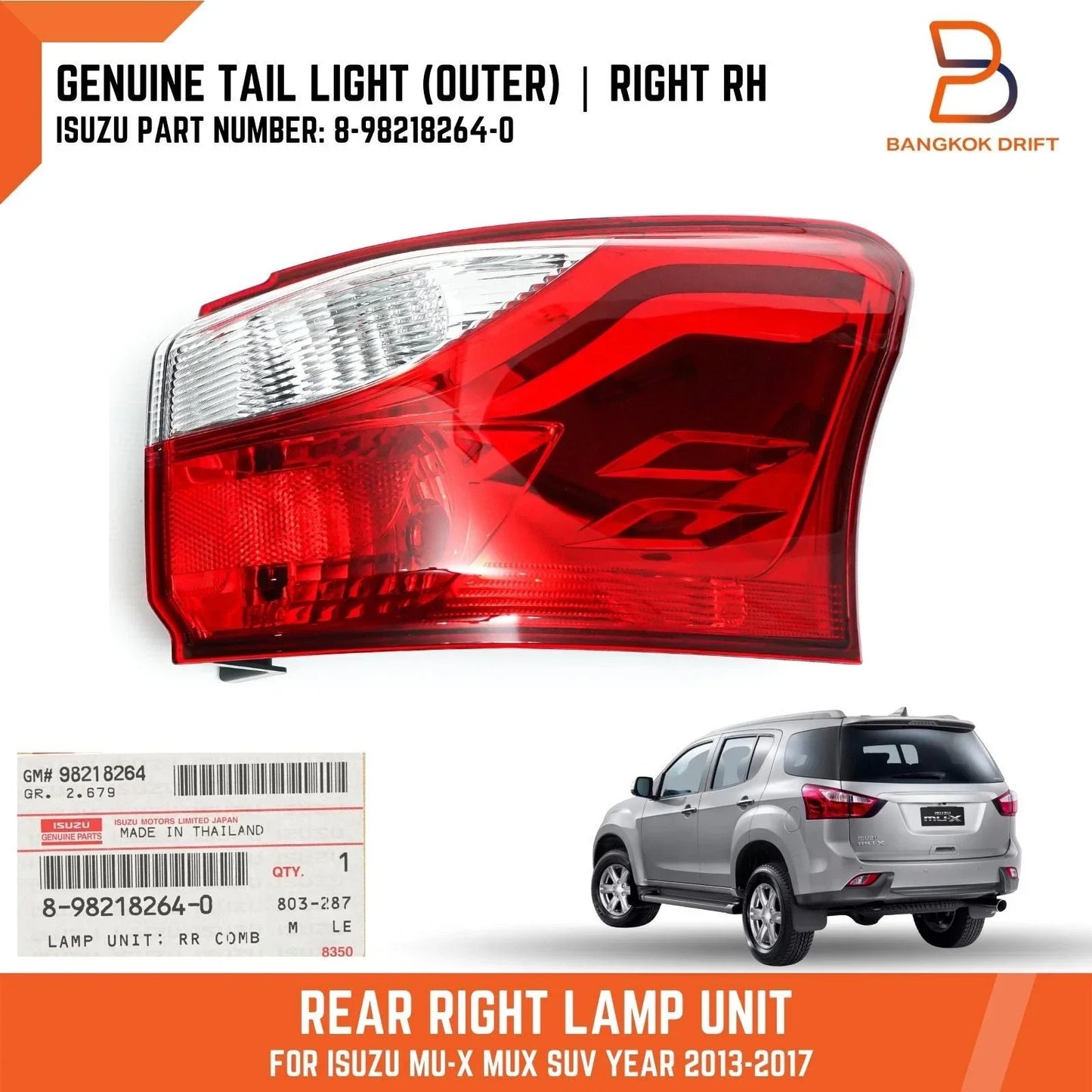 Isuzu MU-X MUX UC Right Tail Light Rear Lamp 2013-2016
