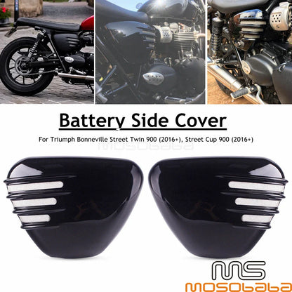 Black Battery Side Covers for Triumph Bonneville Street Twin 900 (16-23)