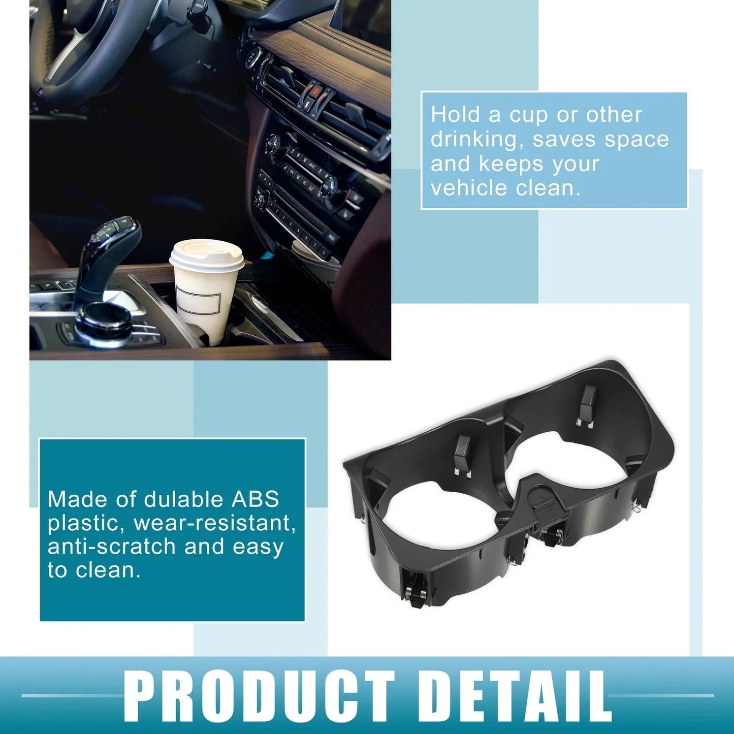 Car Rear Cup Holder Insert for Mercedes-Benz W221 2009-2012 Black