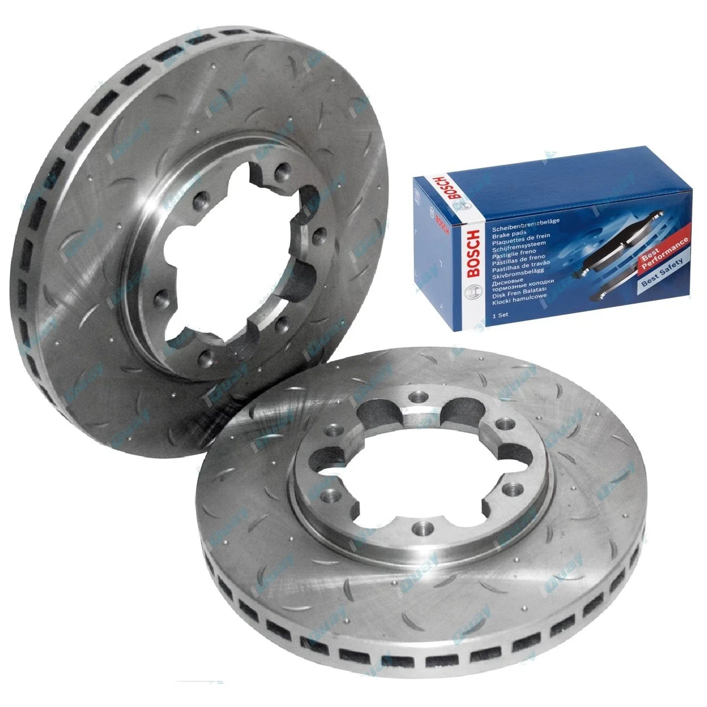 Front Drilled + Slotted Disc Rotor + Bosch Brake Pads for Patrol GU Y61 1997~16