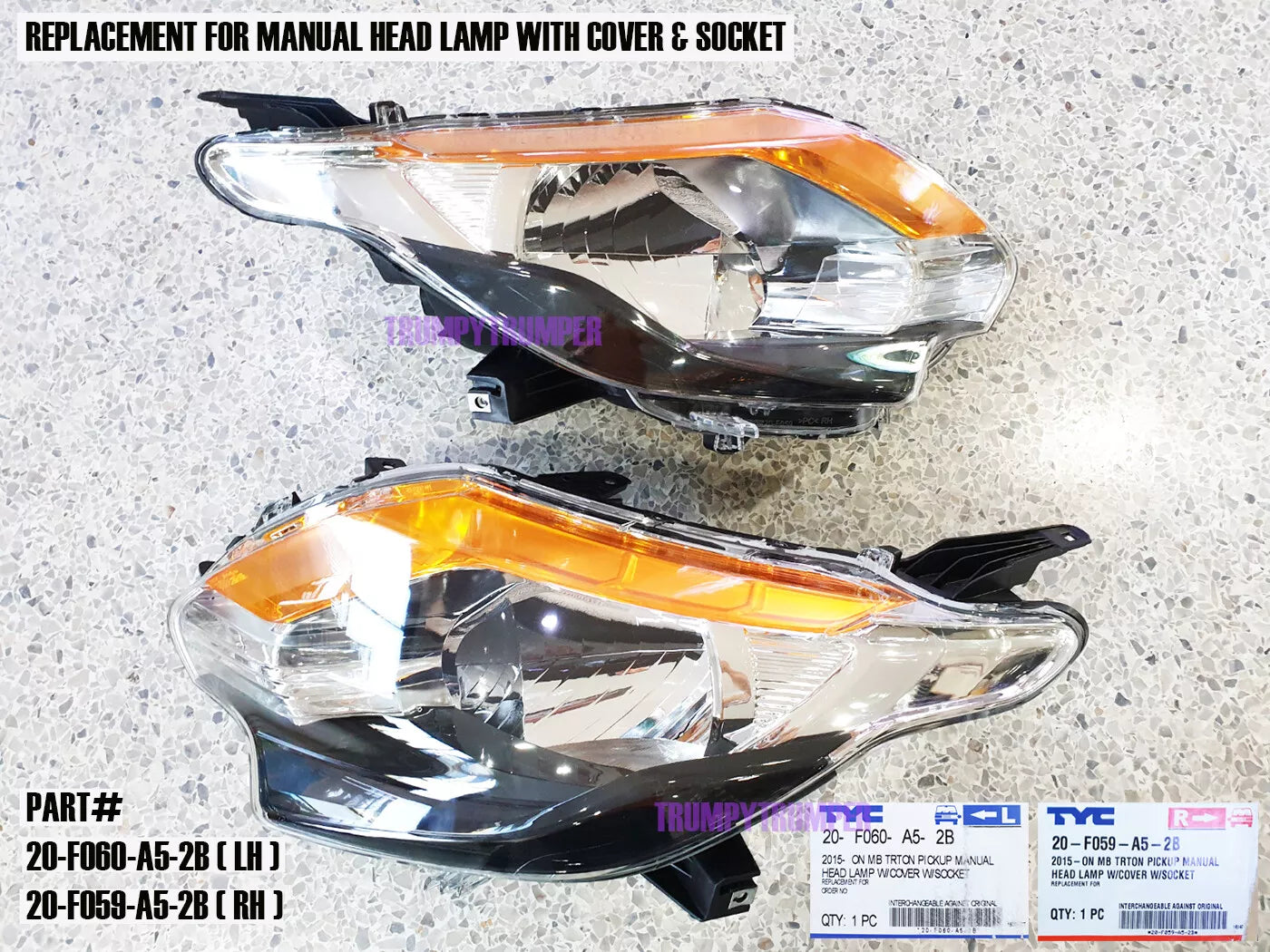 PAIR HEADLIGHTS LAMP for MITSUBISHI TRITON L200 (2015-2019)