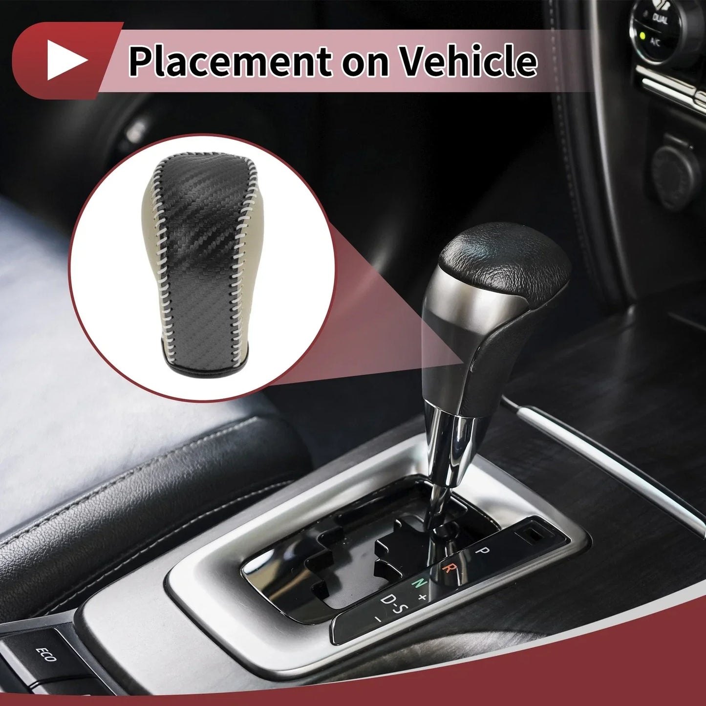 Car Gear Shift Knob Cover for Hyundai Tucson 2015-2018 Black Beige