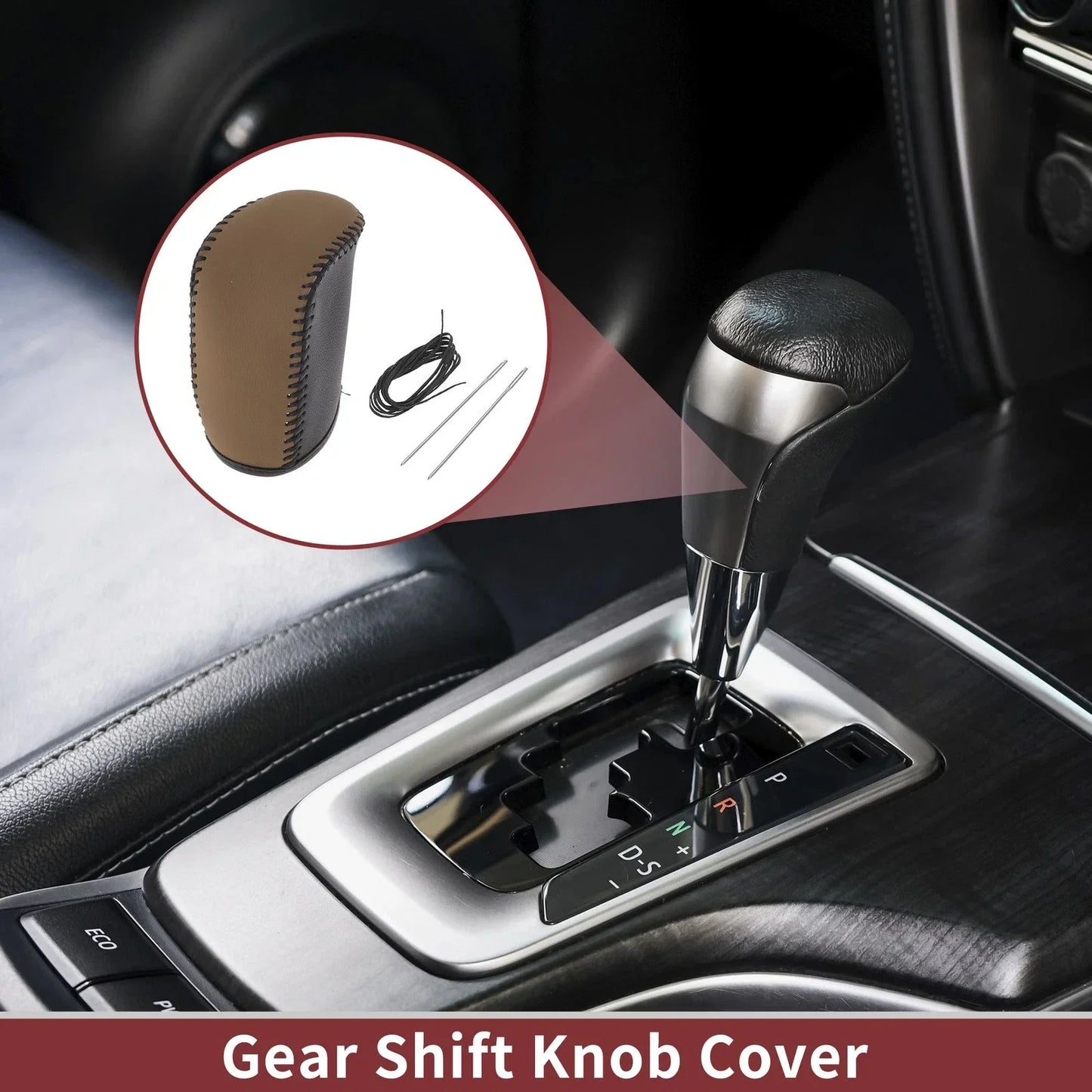 Car Gear Shift Knob Cover for Dodge Journey (2011-2020) - Black Brown Faux Leather