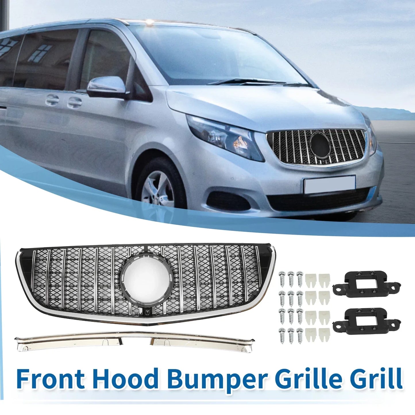 Front Upper Bumper Grille for Mercedes-Benz VITO-Class W477 (2014-2019) Black