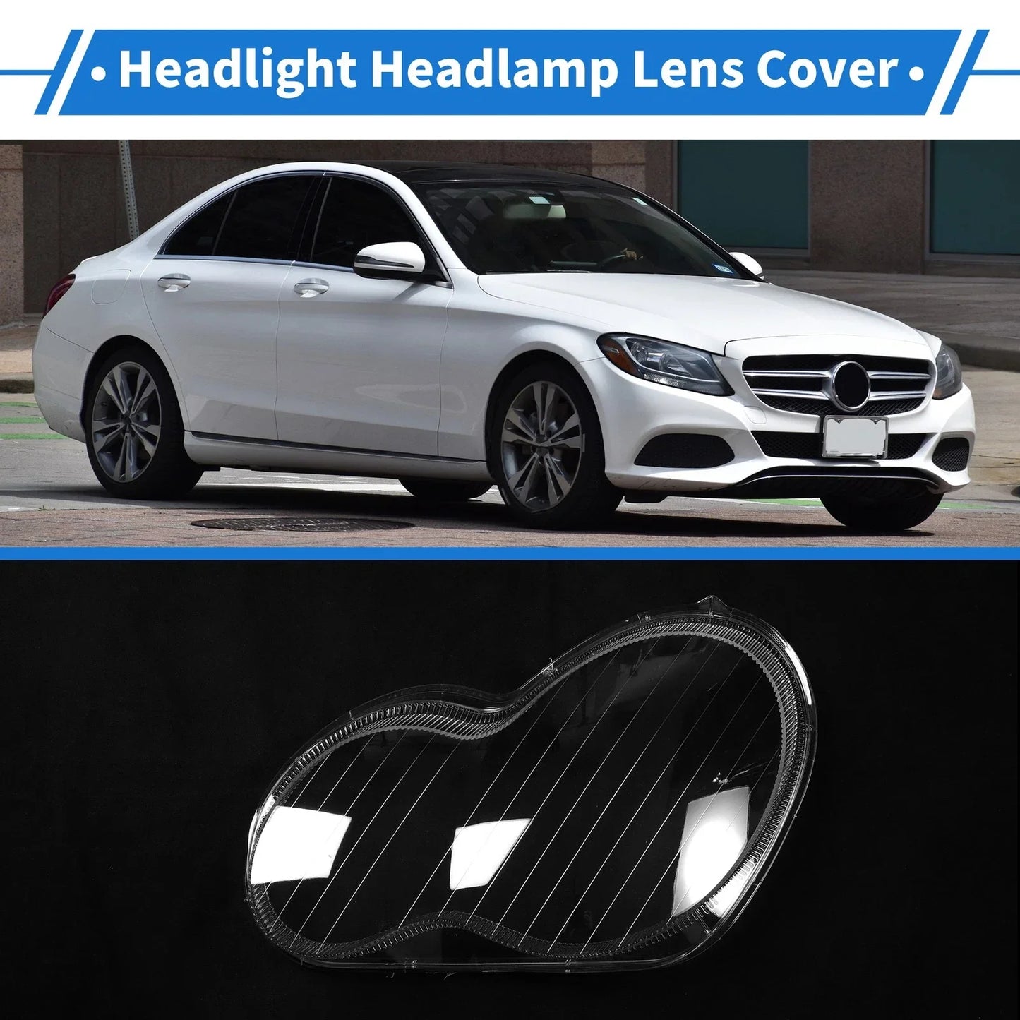 Car Front Left Headlight Lens Cover for Mercedes-Benz C-Class (2001-2017)