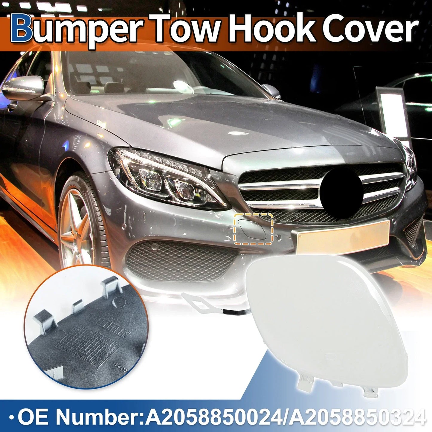 Front Bumper Tow Hook Cover for Mercedes-Benz C43 (2017-2020) Polar White
