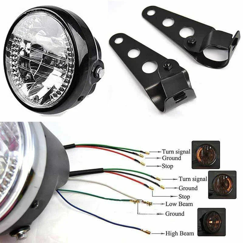 7" 35W Motorcycle Headlight Turn Signal Light w/ Bracket Mount