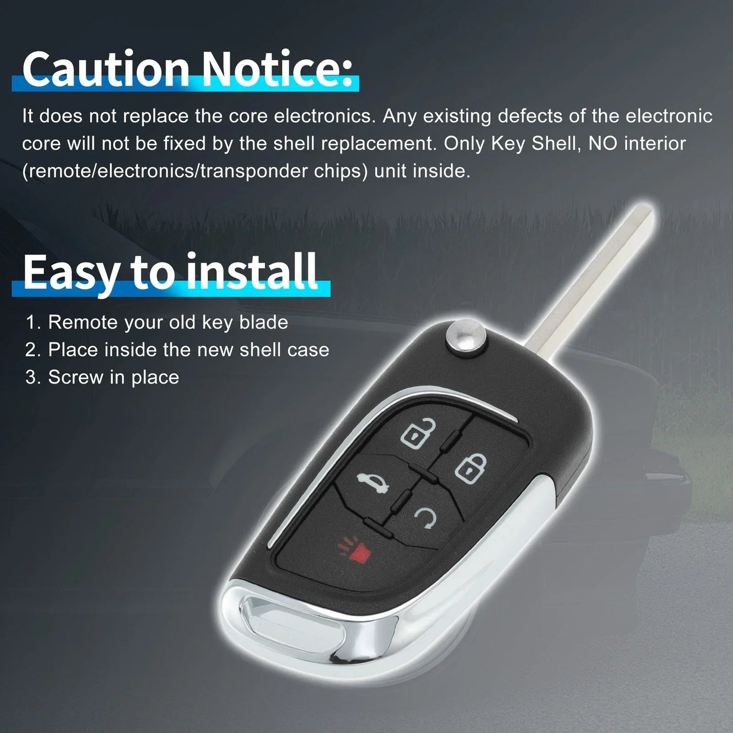 Keyless Key Fob Shell Case for Chevrolet Camaro Equinox (2010-2019)