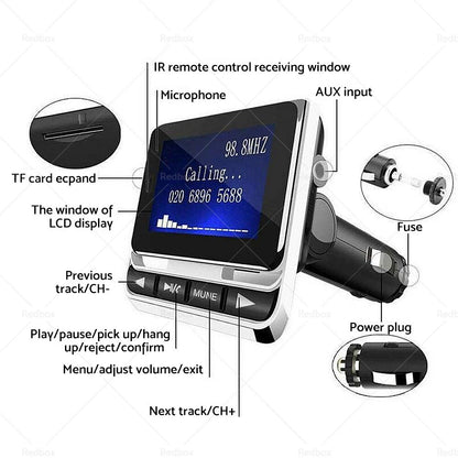FM Transmitter MP3 Player USB Charger for Car - Bluetooth-Compatible