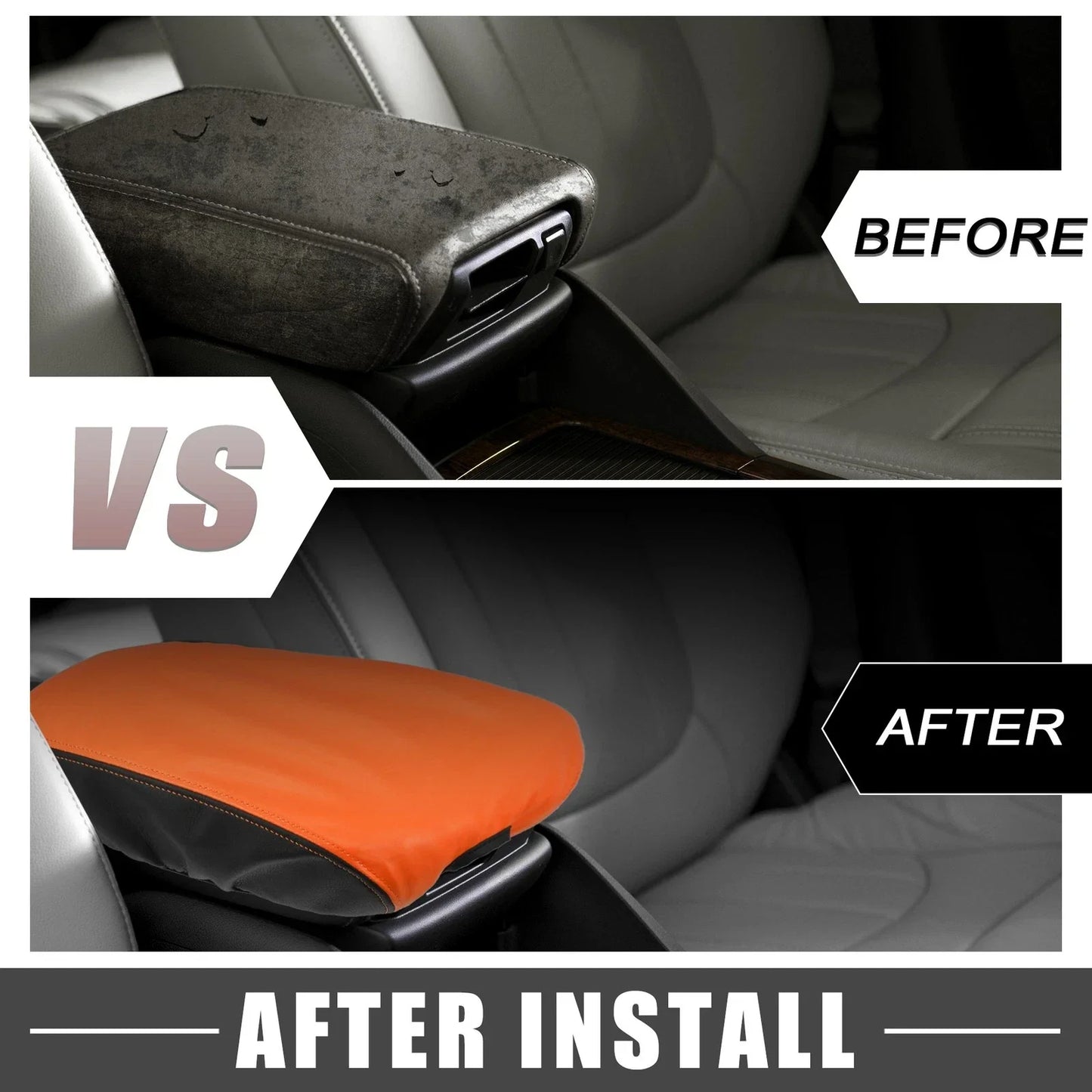 Car Center Console Armrest Pad Cover for Dodge Charger (2015-2022) Black Orange