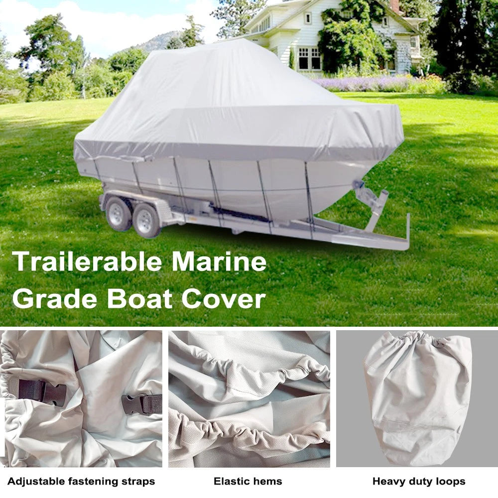 Jumbo 600D Polyester Waterproof Boat Cover for 17-19ft Trailerable Boats