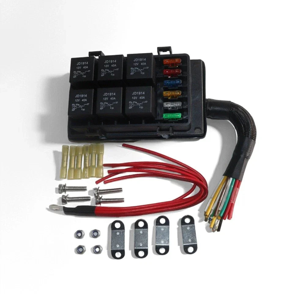 6 Way 12V Waterproof Fuse & Relay Box w/ Pre-Wires for Car Truck Boat