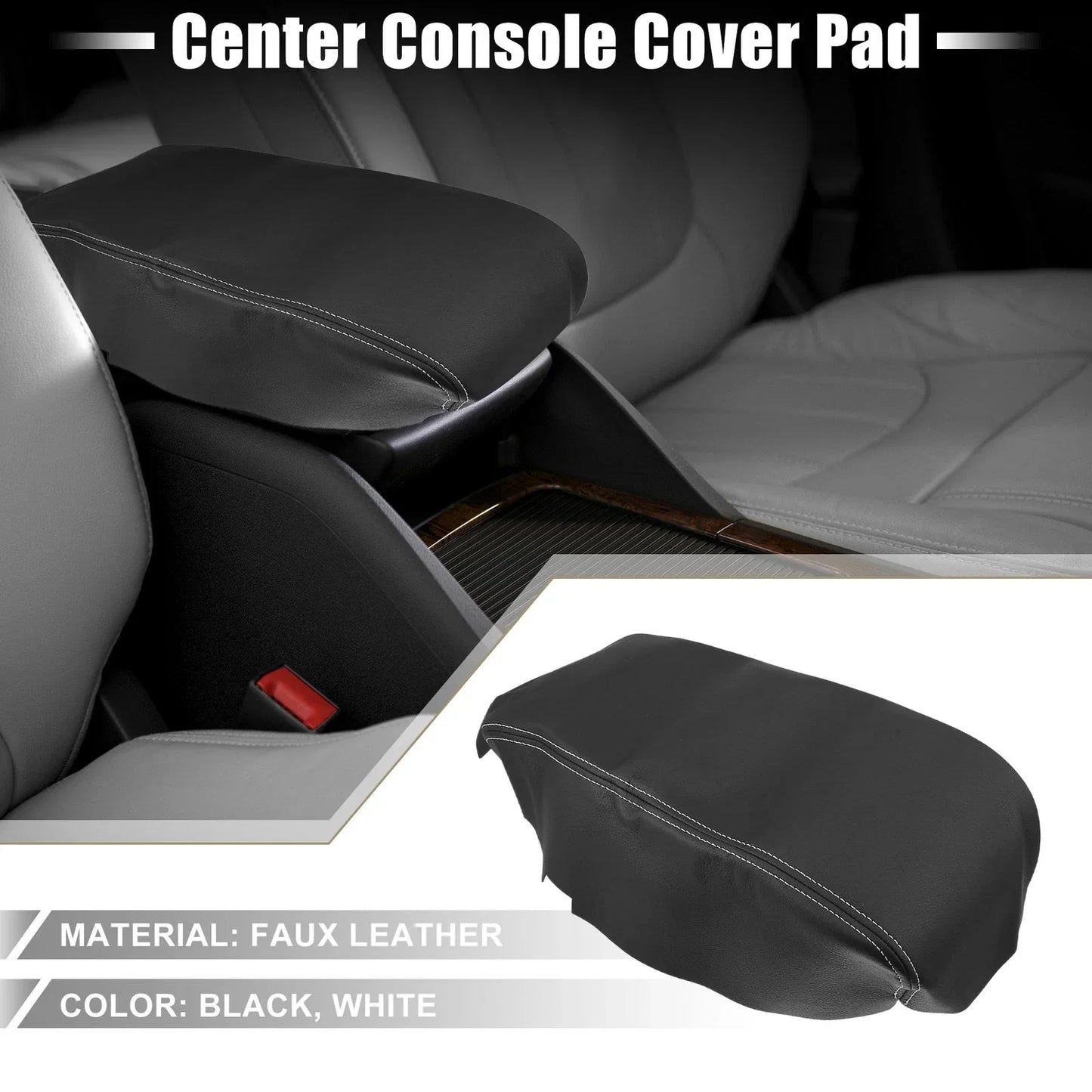 Center Console Armrest Cover for Dodge Charger (2008-2010) Black with Stitches