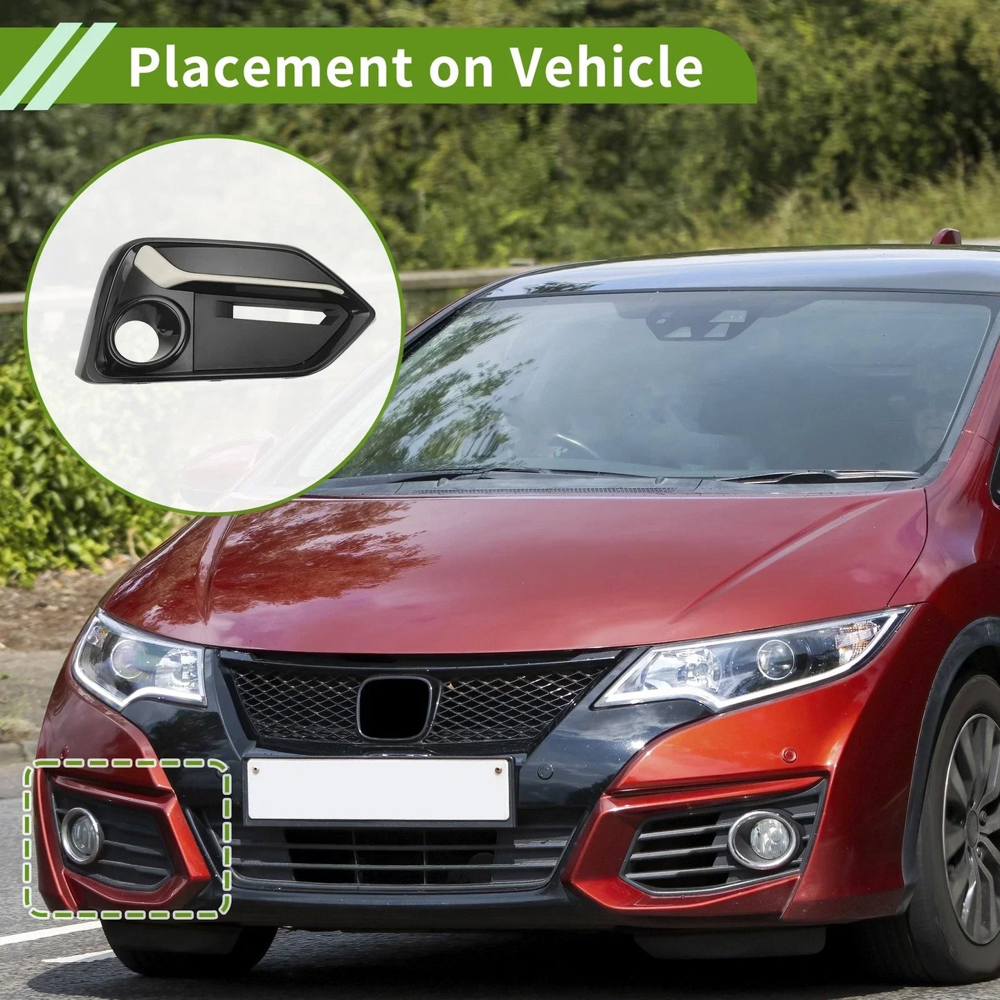 Right Front Fog Light Grill for Honda Civic Hatchback (2016-2021)