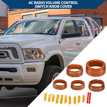 AC Gear Shift Headlight Media Knob Covers for Dodge RAM (2013-2017) - 5 Pcs