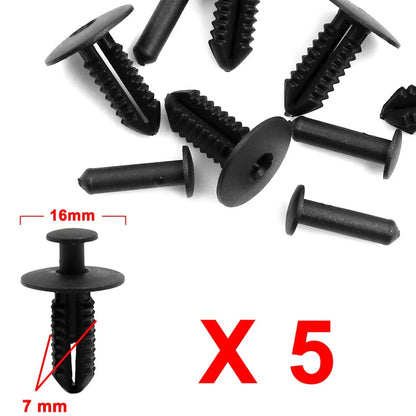 5 x Black Plastic Rivet Clips for Mercedes Benz Bumper & Fender