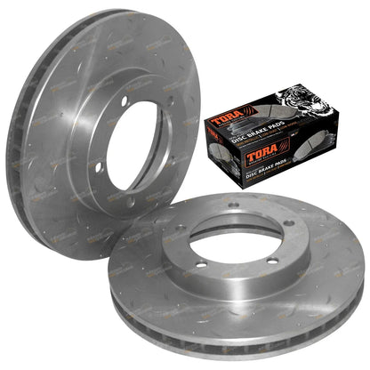 Front Drilled+Slotted Disc Rotors + 4wd Brake Pads for Landcruiser FZJ78 FZJ79