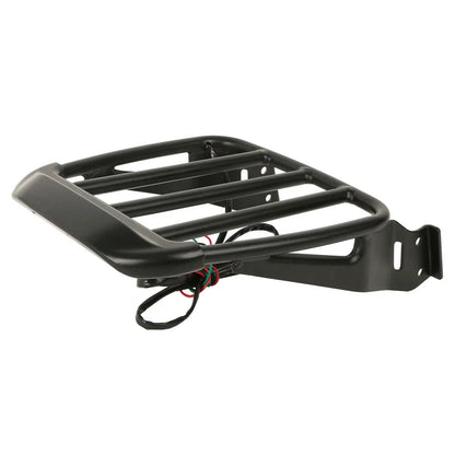 Black Two-Up Detachable Luggage Rack with LED Light for Harley Softail (1984-2005)