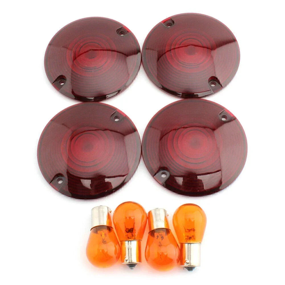Amber Turn Signal Light Bulbs & Red Lens Cover for Harley Davidson Road King (1994-2010)