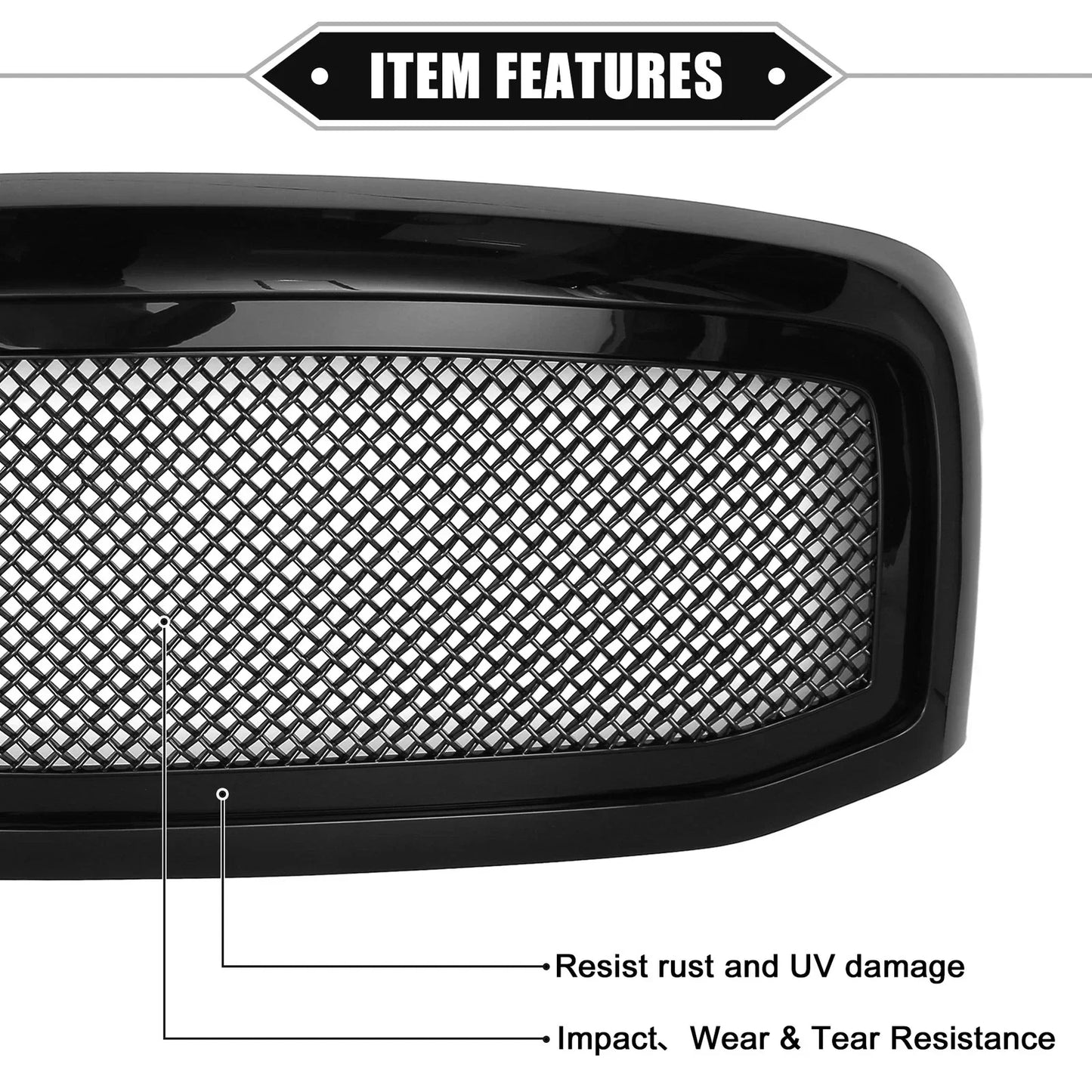 Grille Assembly for Dodge Ram 3500 2006-2009 Gloss Black