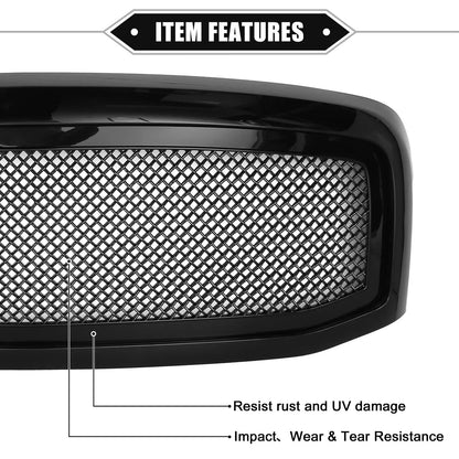 Grille Assembly for Dodge Ram 3500 2006-2009 Gloss Black
