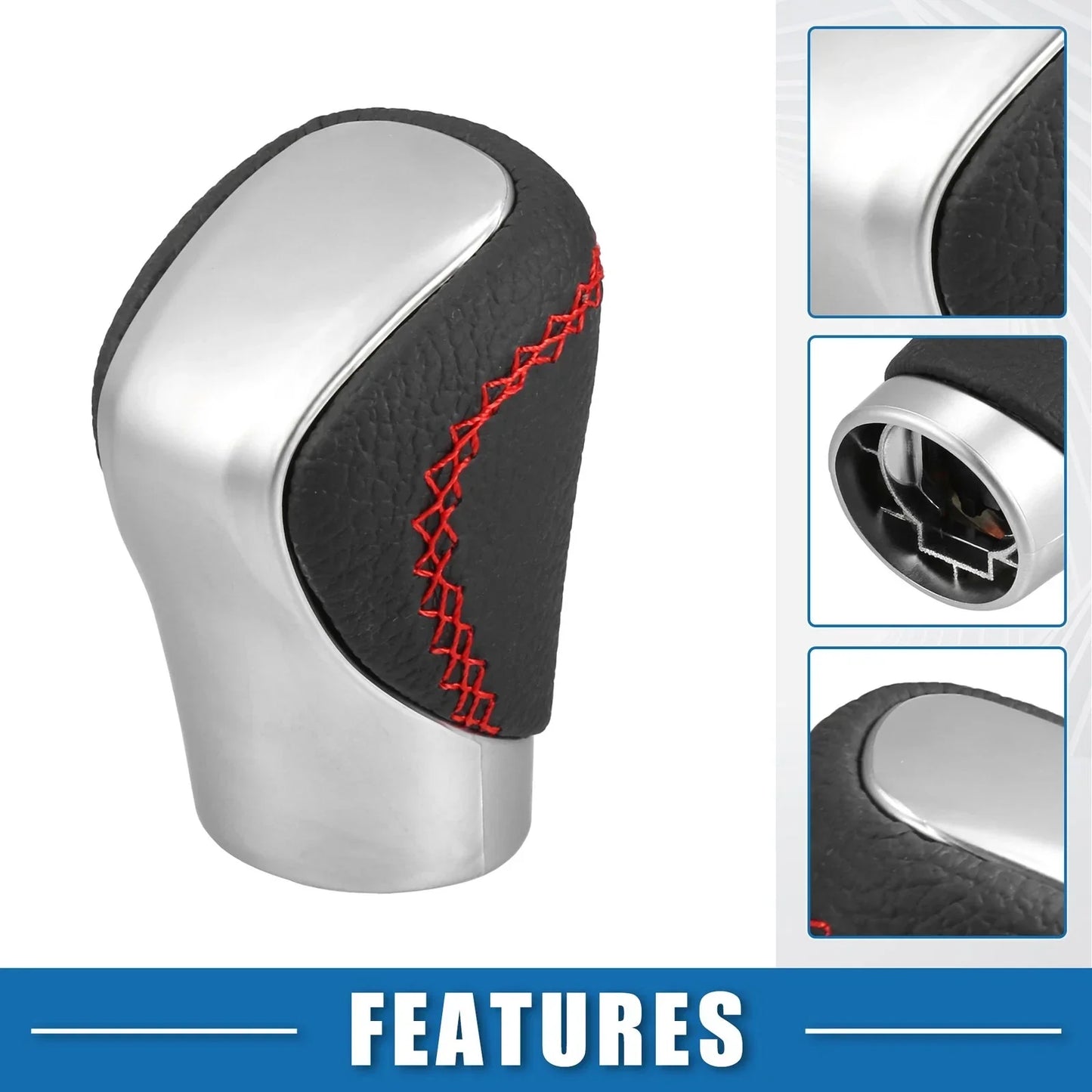 Silver Tone Gear Shift Knob Cover with Red Thread for Lexus