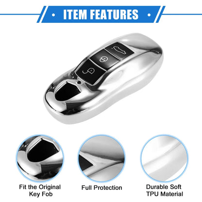 3 x Button Car Remote Key Fob Cover for Porsche Macan (2014-2022) TPU Silver Tone